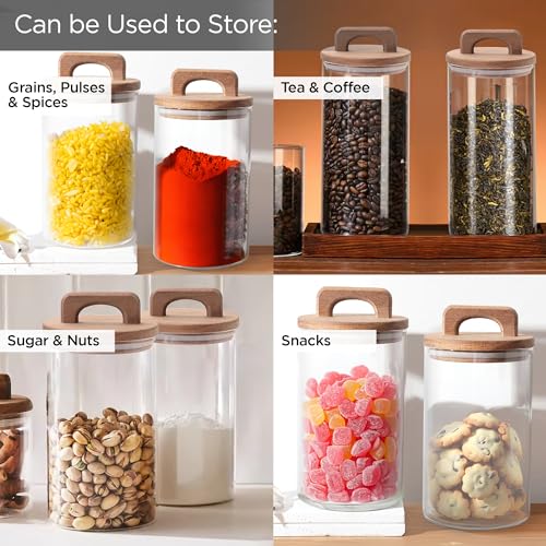 Image of UMAI 1000 ml Glass Jars with Wooden Lids | Set of 2 | Airtight, Moisture-Proof Kitchen Storage Containers | Transparent Jar with Handle | Organizer for Cookies, Snacks, Spices & Dry Fruits