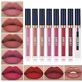 7 Farben matte flüssige Lippenstifte + 1 Stück pflegender Lip Plumper Make up Set, Wasserfeste, hochpigmentierte Sets als Geschenke für Mädchen und Frauen