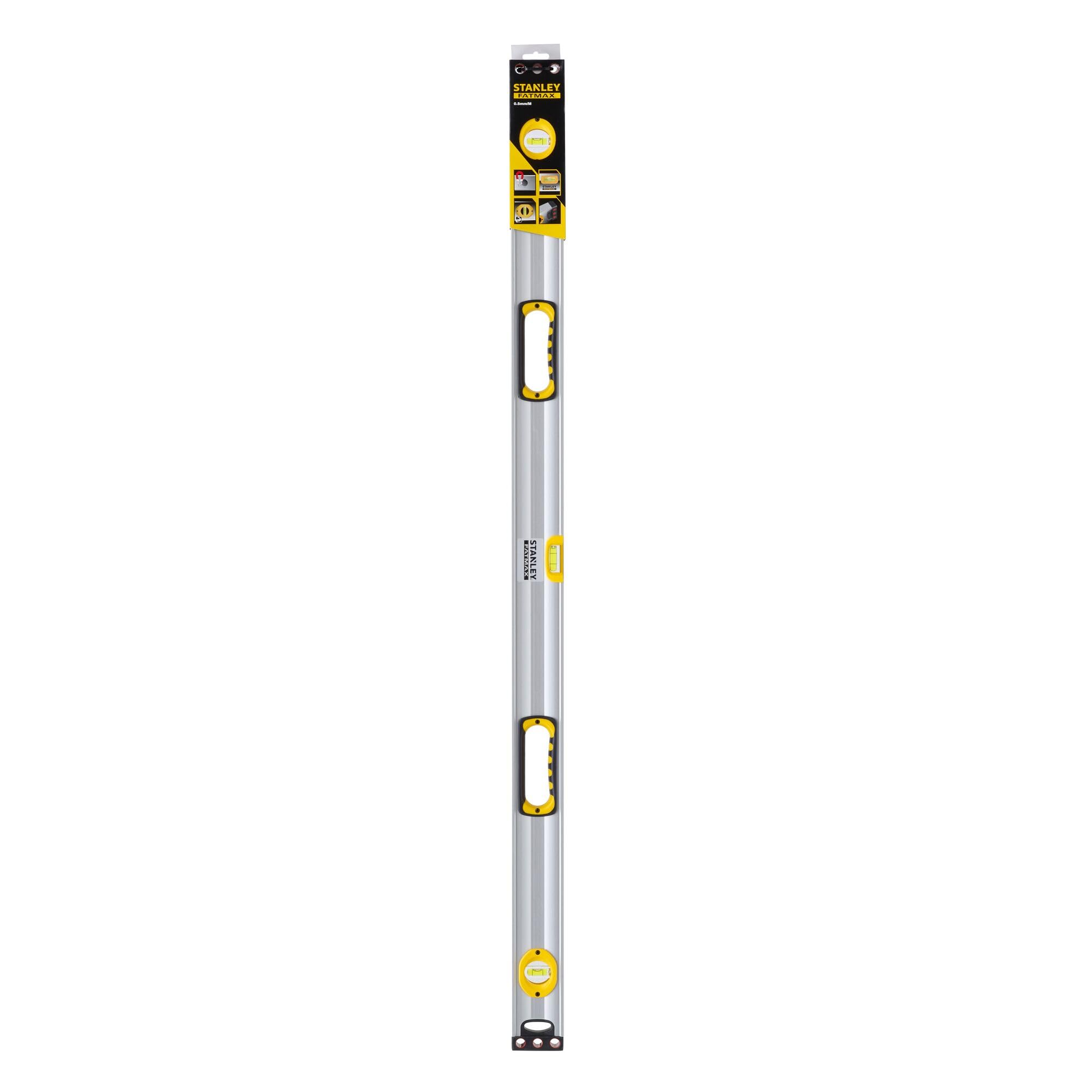 STANLEY FATMAX Règle à Niveau Magnétique 120 cm - Structure en Aluminium Renforcé - 3 Fioles Haute Visibilité - 2 Semelles Usinées -2 Poignées Bi Matière 1-43-549