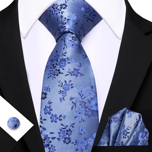Image of Barry.Wang Men Tie Set Floral Paisley Silk Necktie Pocket Square Cufflinks Formal Wedding Party Business