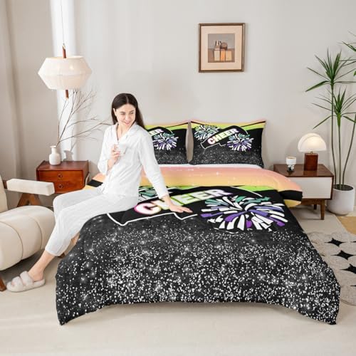 Image of Feelyou Cheerleader Comforter Set Toddler Size Dreamy Girly Gymnastic Sports Comforter for Kids Boys Girls Gymnastics Lovers Bedding Set Cheer Sports Duvet Set Room Decor Quilt
