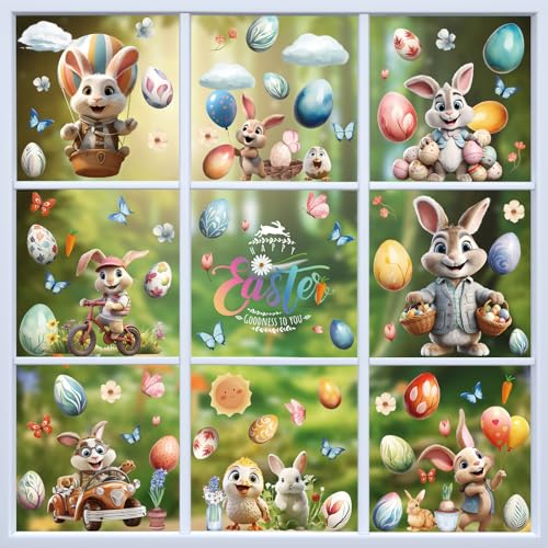 La Mejor Recopilación de Pegatinas decorativas de ventana al mejor precio. 43 Hianjoo Pegatinas para Ventana del día de Pascua, 9 Hojas 87 pcs Conejos, Mariposa, Zanahoria, Flor, Huevo de Pascua, Happy Easter Pegatinas de Vidrio para Decoración de Pascua