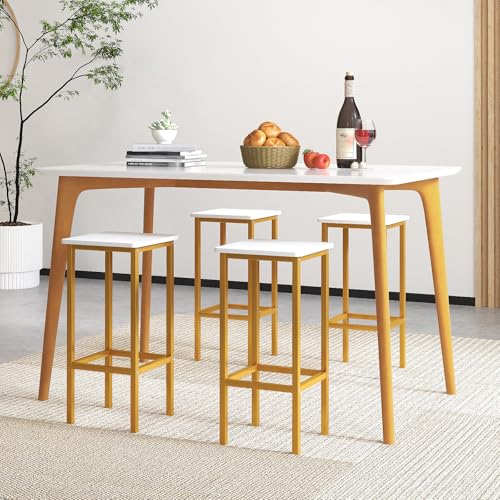 Image of COSTWAY Industrial Bar Stools Set of 4, Backless Square Breakfast Bar Chairs with Metal Frame and Footrest, Counter Height Stools for Kitchen Island Dining Room Living Room (White, 26 inch)