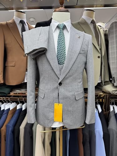 Men's Suits Slim Fit 3 Piece Set Formal Tuxedo Suit 1 Button Solid Jacket Blazer Pants for Wedding Prom Business3