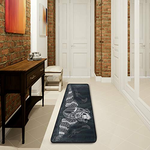 Skull With Vintage Motorcycle Runner Rug Floor Mat Non-Skid Kitchen Rug Soft Area Rug For Bathroom Entryway Hallway Dining Living Room #TOP2