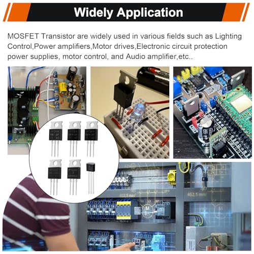 Kemerta 6 Values 50 Pcs MOSFET Transistor Assortment Kit, IRFZ44N IRF530N IRF540N RFP30N06LE 2N7000 IRF9540 N Channel P Channel,Logic Level PMOS NMOS Kit,for Power Switching Application - Image 7