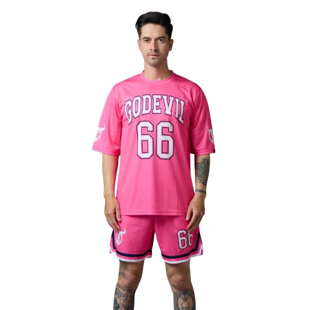 go devil 66 Printed Polyester Navy Co-ord Set/Casual Sleepwear for Men Drop Shoulders/Baggy T-Shirts (White-Blue)-picture-18
