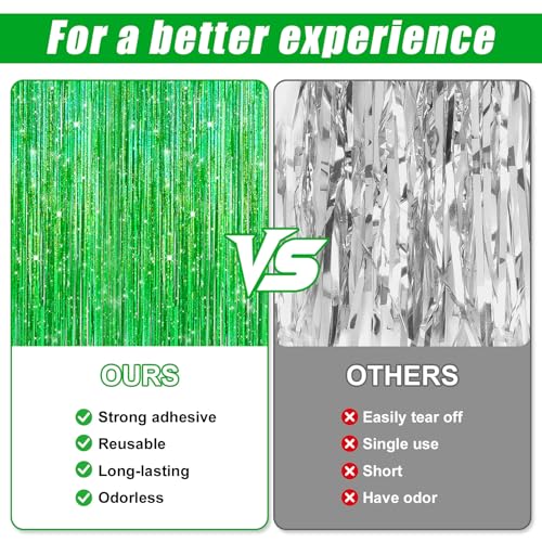 Image of 2 Pack Laser Dark Green Foil Fringe Curtains Streamers Party Decorations 3.3 x 8.2 ft, Tinsel Curtain Fringe Backdrop for Parties, Door Fringe Birthday Streamers, Photo Booth Backdrops, Party Decor