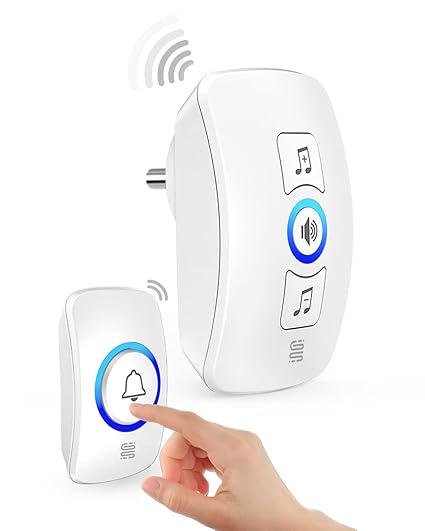 Grestok Wireless DoorBell Chime Kit | 32 Tunes | LED Indicator, 1 Receiver & 1 Transmitter | 32 Music Ringtones | Panic/Emergency Button for Elderly |Long Distance Coverage | No Wiring Required