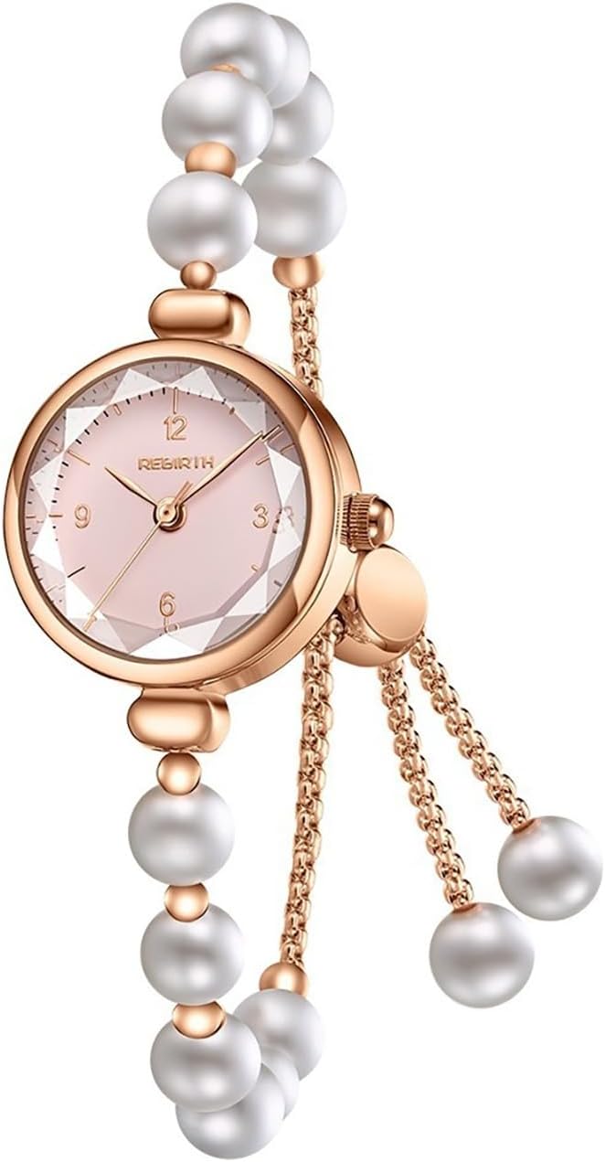 Elegant Pearl Pink Watch for Women Dress Fashion Round dial Women Analog Quartz Watch Woman Pearl Bracelet Wirstwatch (Pink)