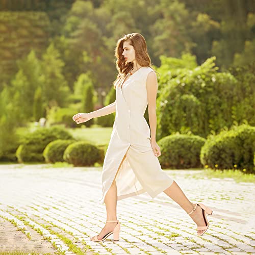 Idifu Cookie-Mi Block Heels 3 Inch Sandals Chunky Open Toe Heel Wedding Homecoming Dress Shoes For Women Brides Ladies (9, Nude Suede) #TOP5