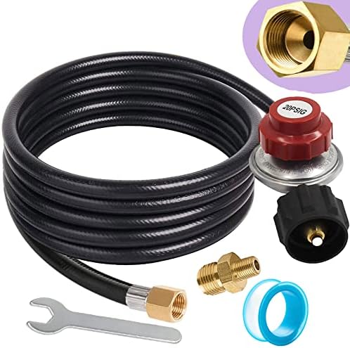 GCBSAEQ 12FT Adjustable High Pressure Propane Regulator and Hose with Orifice Kit 0-20 PSI for Fryer, Burner, Fire Pit, Gas Grill, 1/8" x 3/8" Connector Included
