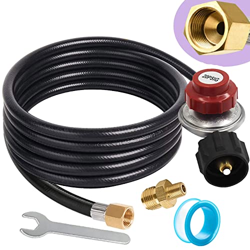 Gcbsaeq 12Ft Adjustable High Pressure Propane Regulator And Hose With Orifice Kit 0-20 Psi For Fryer, Burner, Fire Pit, Gas Grill, 1/8" X 3/8" Connector Included #TOP10