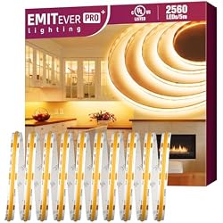 EMITEVER COB LED Strip Lights 2700K 24V, 16.4ft/5m, 2560LEDs, UL Listed | Warm White Tape Light Premium High Density,for Bedroom, Kitchen,Cabinets,360+Lumens/ft,Ra 90+ (Power Supply Sold Separately)