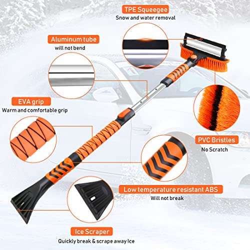 Jamiewin 41" Long Handle Ice Scraper And Snow Brush For Car Windshield, Extendable Car Snow Scraper And Brush With Squeegee & Ergonomic Foam Grip Snow Remover For Car Trucks Suvs #TOP2