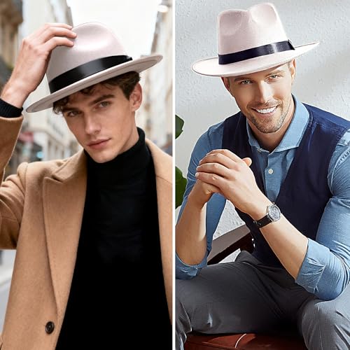 Image of BABEYOND 1920s Gatsby Panama Fedora Hat Cap for Men Gatsby Hat for Men 1920s Mens Gatsby Costume Accessories