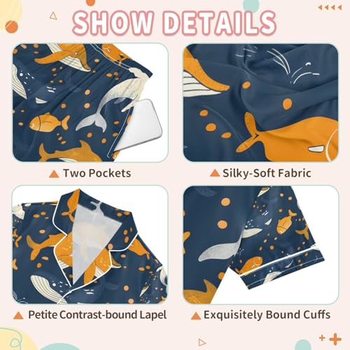 senya Whale and Fish B Satin Summer Pajama Sets Silk Short Sleeve Button Down Sleepwear3