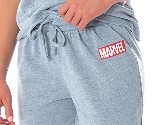 Marvel Comics Women's Brick Logo Athletic V-Neck Shirt And Jogger Pants 2 Piece Pajama Set (Sm) Heather Grey #TOP2