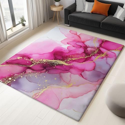 Alfombra Grande de área antideslizante de TPR lavables a máquina, pelo corto Alfombras suave seguro Textura Fluida Lámina Oro Revestimiento Creativo, para familias con niños y mascotas 140 x 200 cm