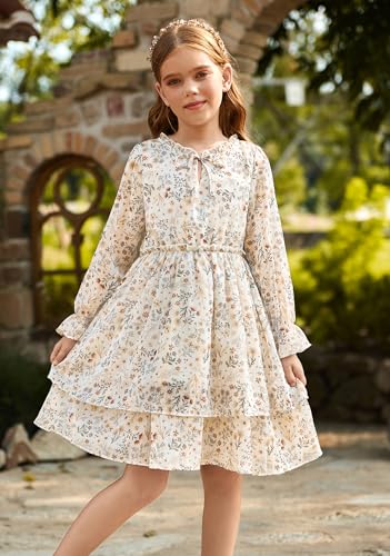 GRACE KARIN Girls Fall Long Sleeve Dress Formal Party Holiday Smocked Waist Midi Dresses 5-12Years3