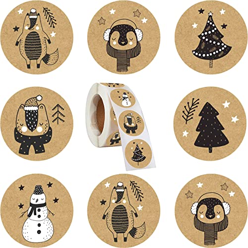 GUBOOM 500 PCS Feliz Navidad Pegatinas Rollo, Pegatinas Navidad Papel Rollo, Pegatinas navideñas Redondas, Pegatinas Navidad Regalos, Decoración Cajas Bolsas Regalos Sobres Fiesta Navidad Cover