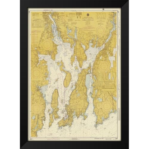 NOAA Historical Map and Chart Collection 14x18 Black Modern Framed Art Print Titled Nautical Chart - Narragansett Bay ca. 1975 - Sepia Tinted - Image 3
