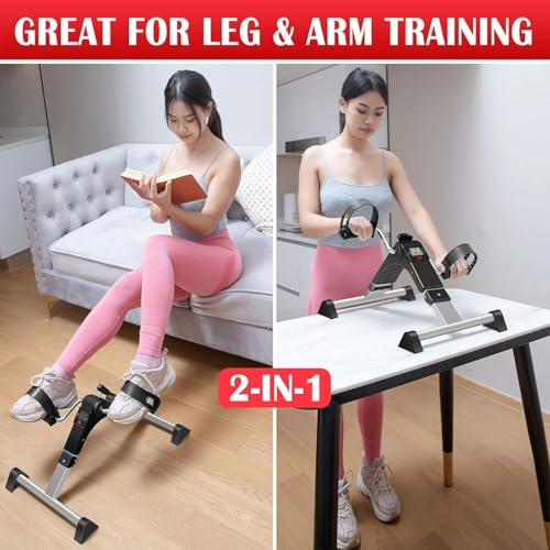 Image of TABEKE Under Desk Bike Pedal Exerciser, Fully Assembled Mini Exercise Bike for Leg and Arm Workouts, Foldable Desk Bike Peddler Machine for Seniors with Clear LCD Display & Adjustable Resistance