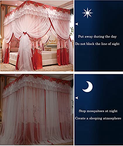 Mosquitera con dosel de 4 capas para cama de princesa cortinas de doble capa King 6