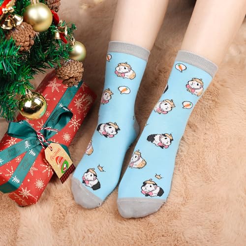 Jeasona 5 Paare Meerschweinchen Socken Damen 35-38 Bunte Lustige Süß Baumwolle Meerschweinchen Geschenk für Mädchen/Frauen Geburtstag Weihnachten