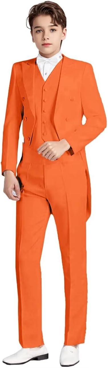 Long Jacket Tailcoat Wedding Slim Fit Suit 3 Pieces Boys Ring Bearer Tuxedos Swallow Tail Coat for Party Concert