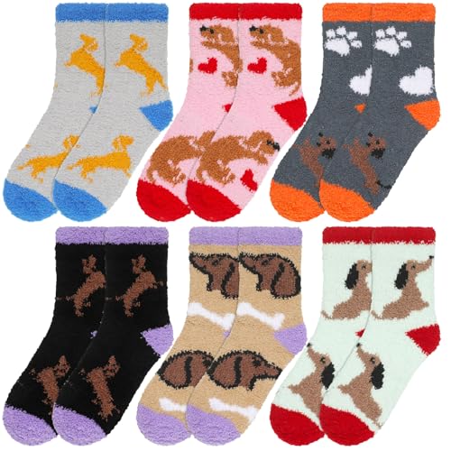 Image of Skicuff 6 Pairs Women Fuzzy Socks Bulk Slipper Warm Sleeping Crew Socks for Women Men Microfiber Soft Holiday Teacher Gifts