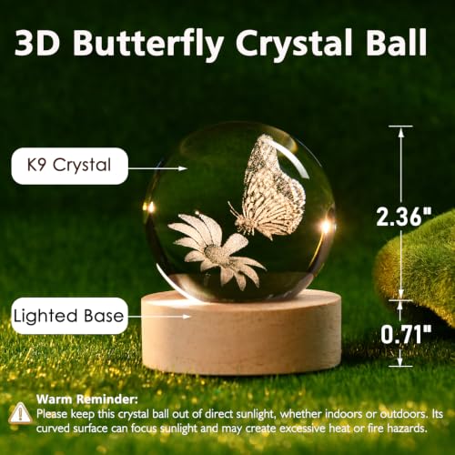Image of IFOLAINA Butterfly Crystal Ball Gifts Ideas for Girlfriend Wife Mom | 3D Butterfly on Sunflower Gifts for Couple Her Birthday Mothers Day Night Light Decorative Globes Room Decor