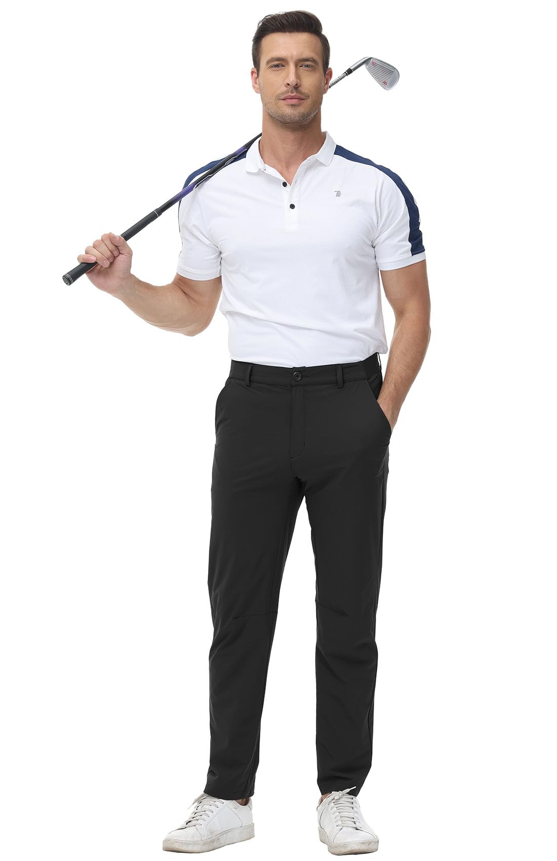 YSENTO Herren Golf Stretchhose Slim-Fit Leichte Elastische Taille Casual Sporthose Golfhose Lang mit Taschen
