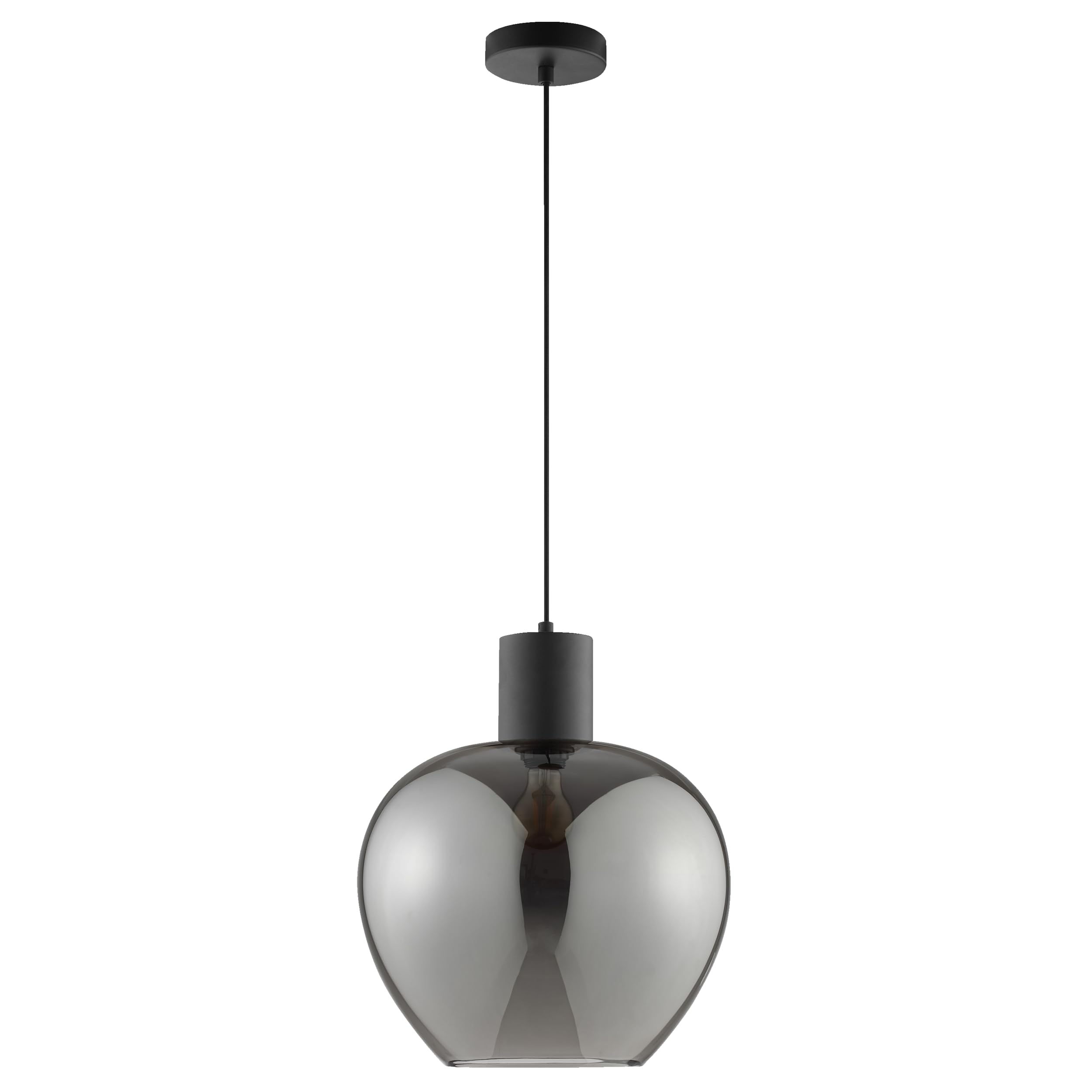 Lightbox Pendelleuchte, 1 x E27 Fassung, Höhe 150 cm, Ø 35 cm, in der Höhe kürzbar, Alluminio und Glas, Schwarz mit Rauchglas, moderno Hängeleuchte für Esszimmer, Wohnzimmer, Küche
