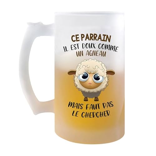 Planetee Chope Ce Parrain Doux comme un Agneau | Verre à bière Pinte Famille Prénom Cadeau Anniversaire Noël Humour