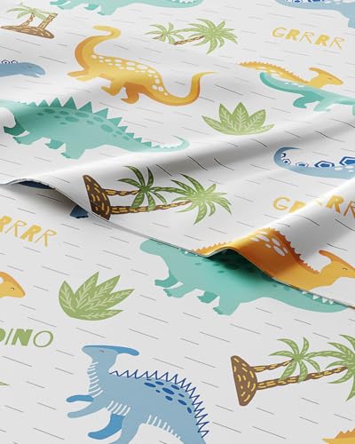 Kids Twin Size Colorful Dinosaur Bed Sheets - 3 Piece Dinosaur Microfiber Sheet Set - Dino Print Bedding - Soft, Breathable & Machine Washable - Dino Pattern Bed Set for Boys, Girls, Teens & Toddlers