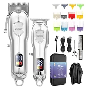 Electric Hair Clippers Set – Grooming Hairdresser, Upgrade Your haircutting Game with Our Professional Hair Clippers for Men – Waterproof, Rechargeable, with LED Display (811 Silver)