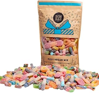 BON BAG - Vegan Fizzy Pick And Mix Sweets, 1L Pouch Bags Of Sweets. Sour Fizzy Bulk Candy Assortment In Large Resealable Party Bag (800g)