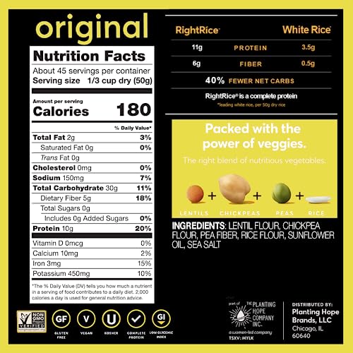 Rightrice - Original (7Oz. Pack Of 3) - Made From Vegetables - High Protein, Vegan, Non Gmo, Gluten Free #TOP3