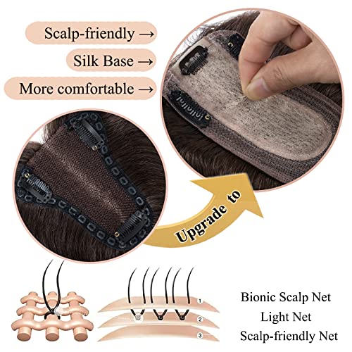 My-Lady Human Hair Toppers For Women Real Human Hair For Thinning Hair 7 * 13Cm Silk Base Hairpieces With Bangs 150% Density Clip In Remy Hair Pieces 12 Inch #02 Dark Brown #TOP1