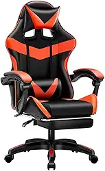 Cadeira gamer Ergonomica com Apoio para os Pés, Base Giratória e Estofado Profissional, Ideal para Escritório e Jogos (Preto e Vermelho)