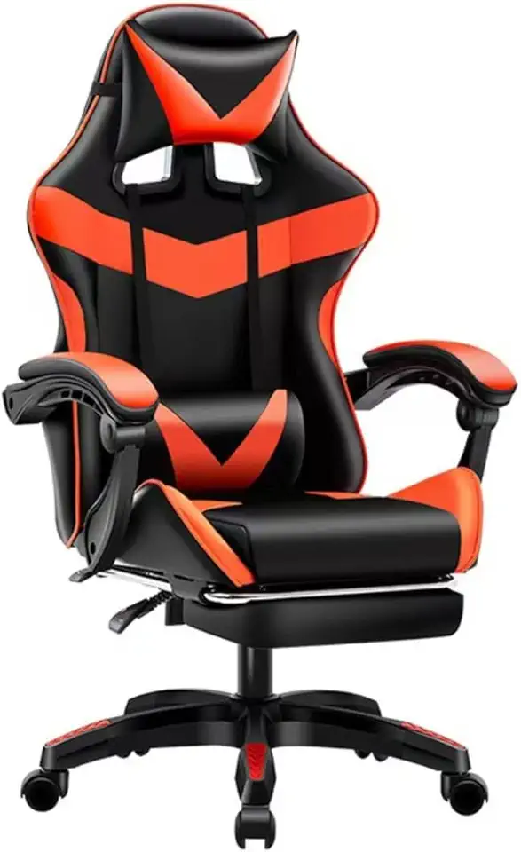 Cadeira gamer Ergonomica com Apoio para os Pés, Base Giratória e Estofado Profissional, Ideal para Escritório e Jogos (Preto e Vermelho)