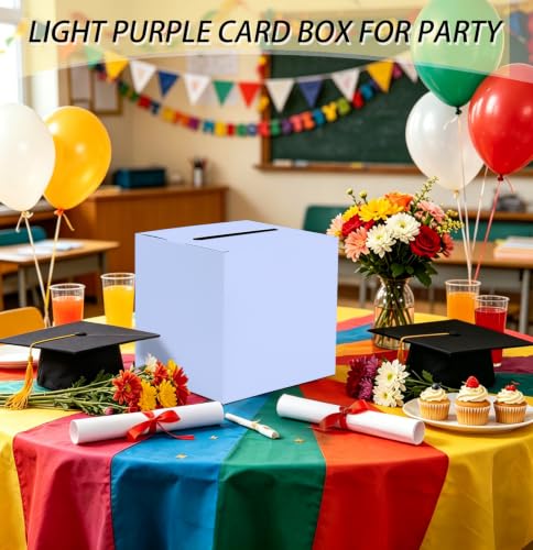 Image of SietDESEO Lavender Card Box for Graduation Large Gift Card Box Holder 9.8 inch x 9.8 inch Money Cards Box Diy Card Box for Wedding Reception Baby Shower Birthday Cards Box Holder
