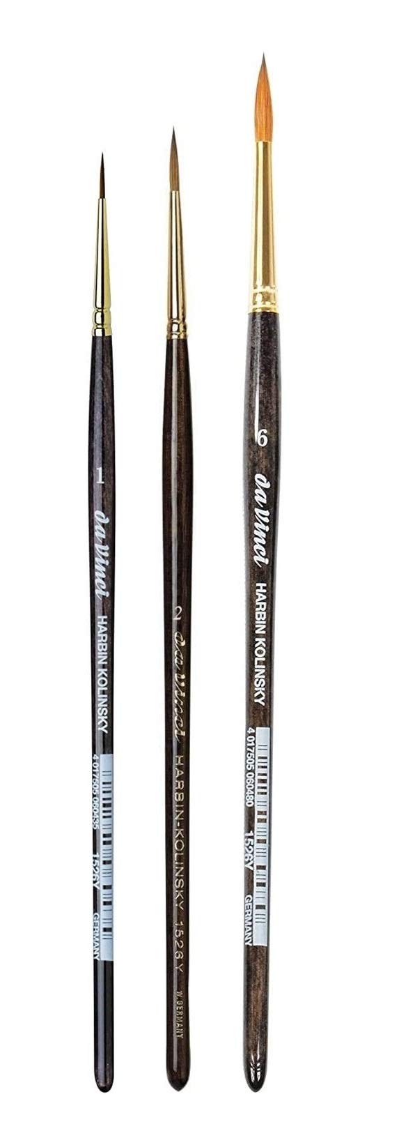Da Vinci Série 1526Y Harbin-Kolinsky Künstlerpinselset-Pinsel 1,2,6. Made in Germany