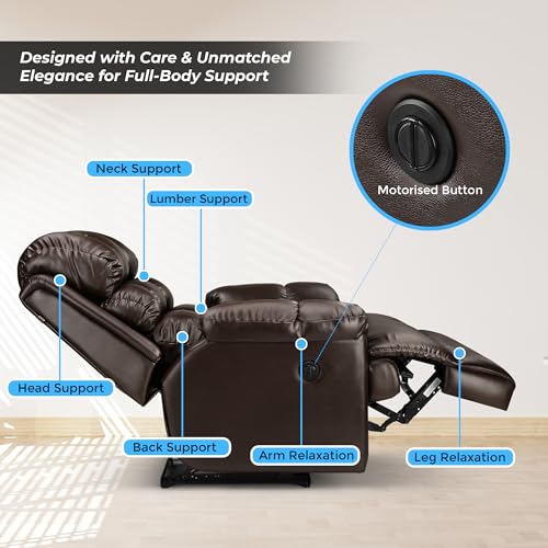 Image of Little NAP Single Amet Soft Leatherette Motorized Recliner | Padded Seater Aram Sofa | Relaxing Chair for Home Office Movie Theater Room | Brown