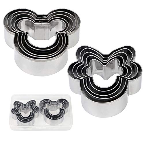 BakingWorld Mickey Mouse Cookie Cutter Set,Mickey & Minnie Mouse Head Shapes Stainless Steel Biscuit Cutter Cake Fondant Pancake Mold for Kids Birthday Party Supplies Favors(10 Pcs）