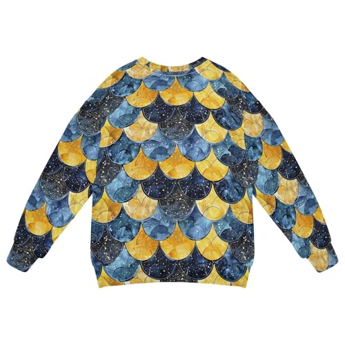 JUNZAN Glitter Blue Yellow Mermaid Scales Kids Girls Sweatshirts Hoodies Long Sleeve Tops Clothing Shirts Athletic 4T2