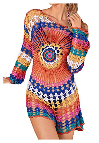 Wander Ago Beach Tops Sexy Knit Cover Dresses Bikini Cover-ups Nets Sun Flower Colorful