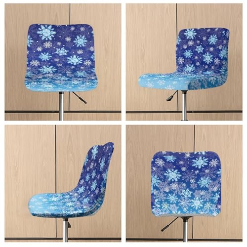 Image of Bar Stool Covers with Backs Set of 2 Christmas Blue Snowflakes Waterproof Swivel Bar Stool Covers Slipcovers with Elastic Band Non-Slip Cushion Slipcover for Counter