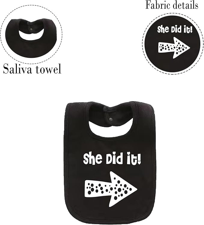 culbutomind Baby Twins Bibs He/She Did It Newborn Baby Toddler Cute Unisex Bibs Infant Twin Outfits(black) - Image 2
